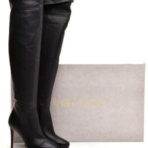 Jimmy Choo Elegant Black Over the Knee Boots 37.5 Hayley 100 Calfskin
